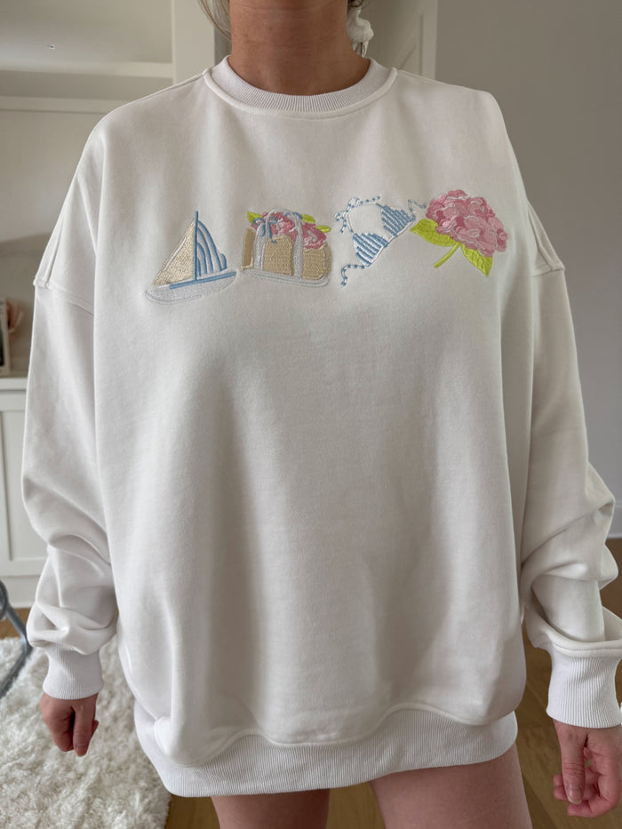 White Old Harbor Garden Embroider Sweatshirt