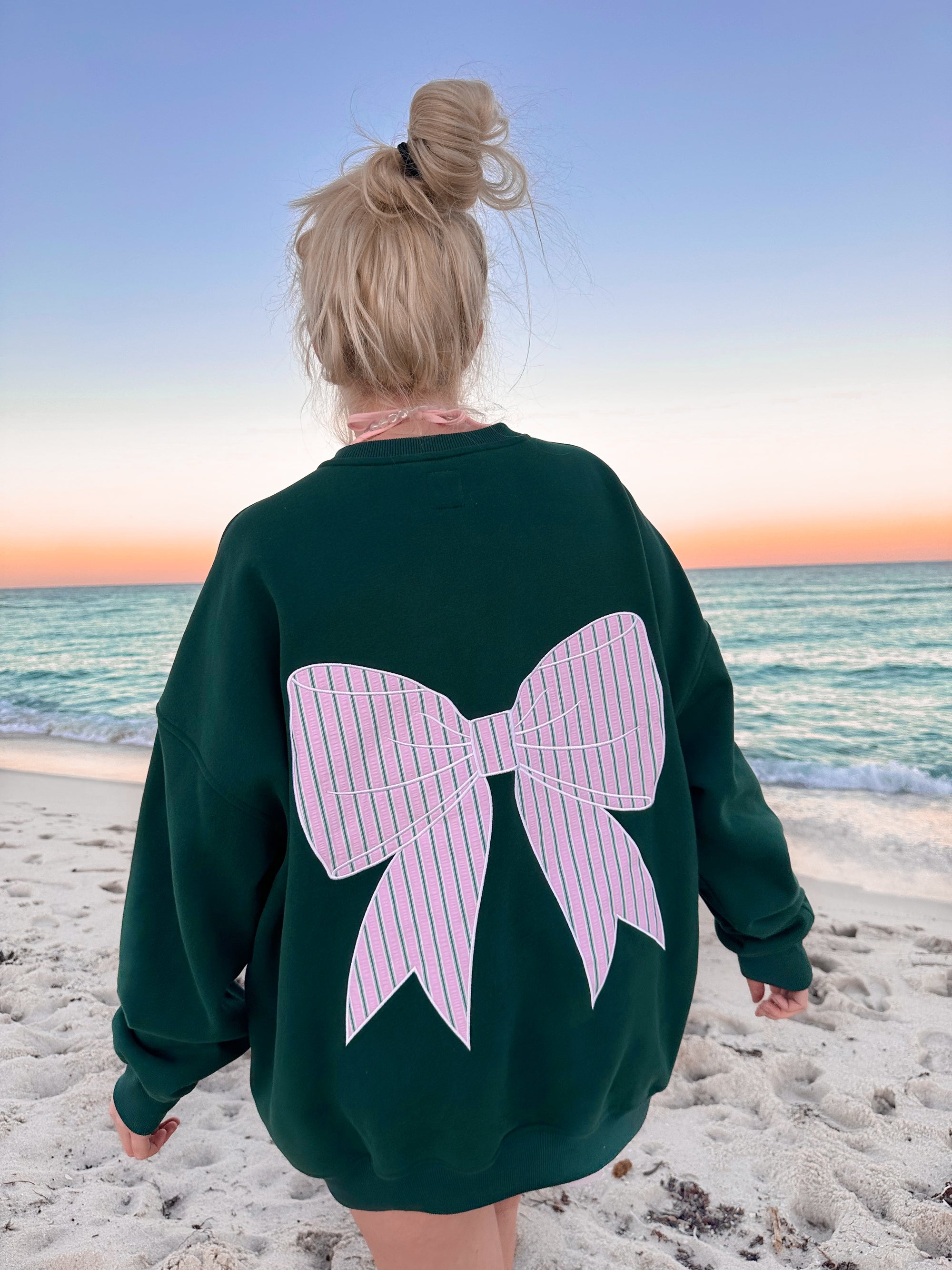 Stripe Bow Embroider Sweatshirt