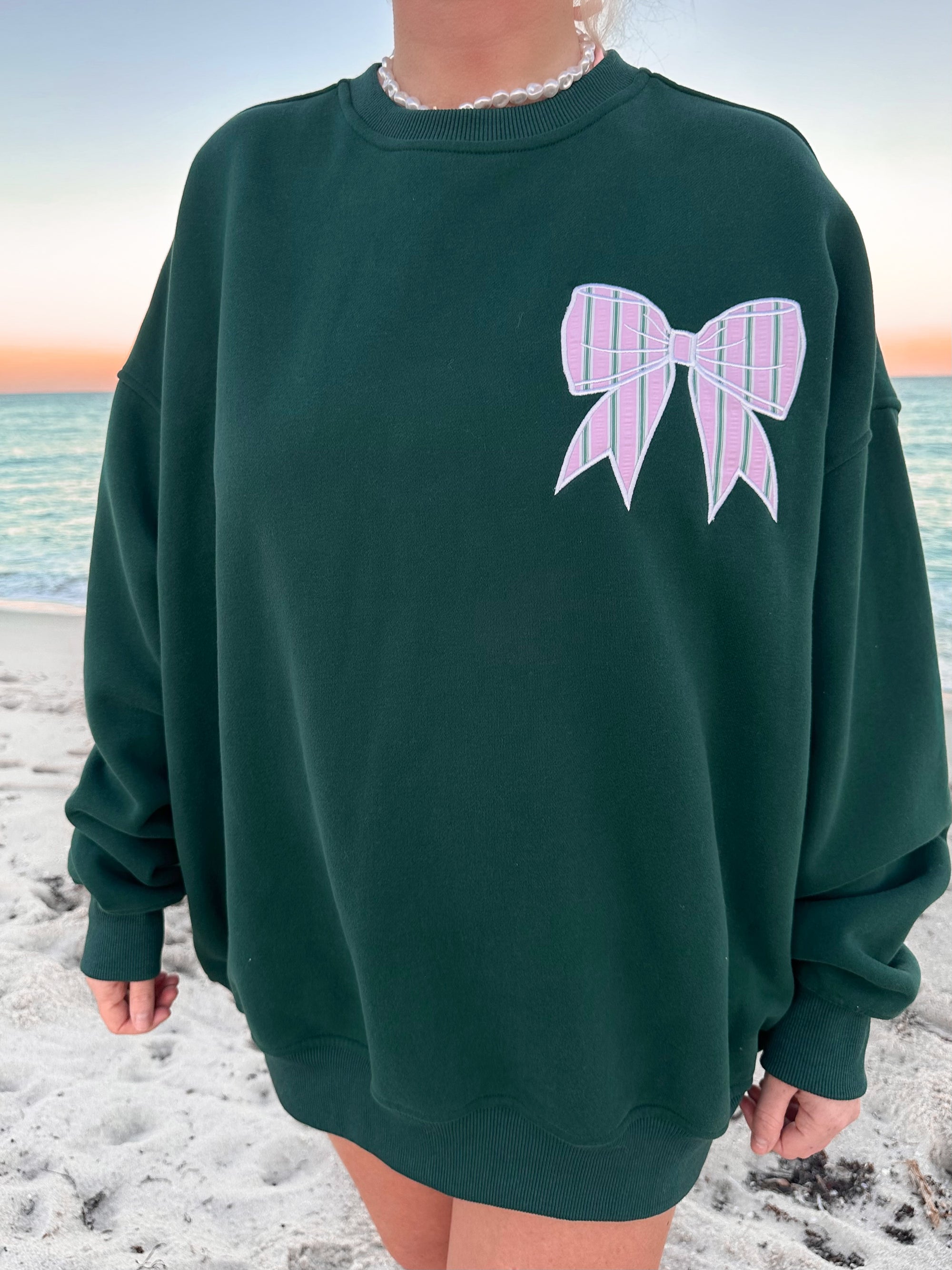 Stripe Bow Embroider Sweatshirt