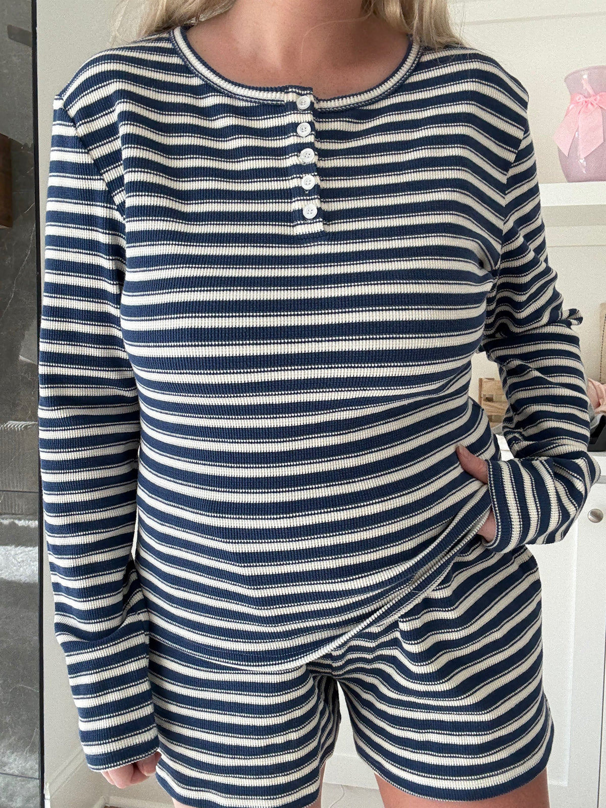 Striped Knit Loungewear Long Sleeve Top