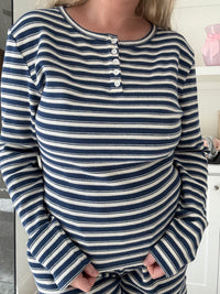 Striped Knit Loungewear Long Sleeve Top