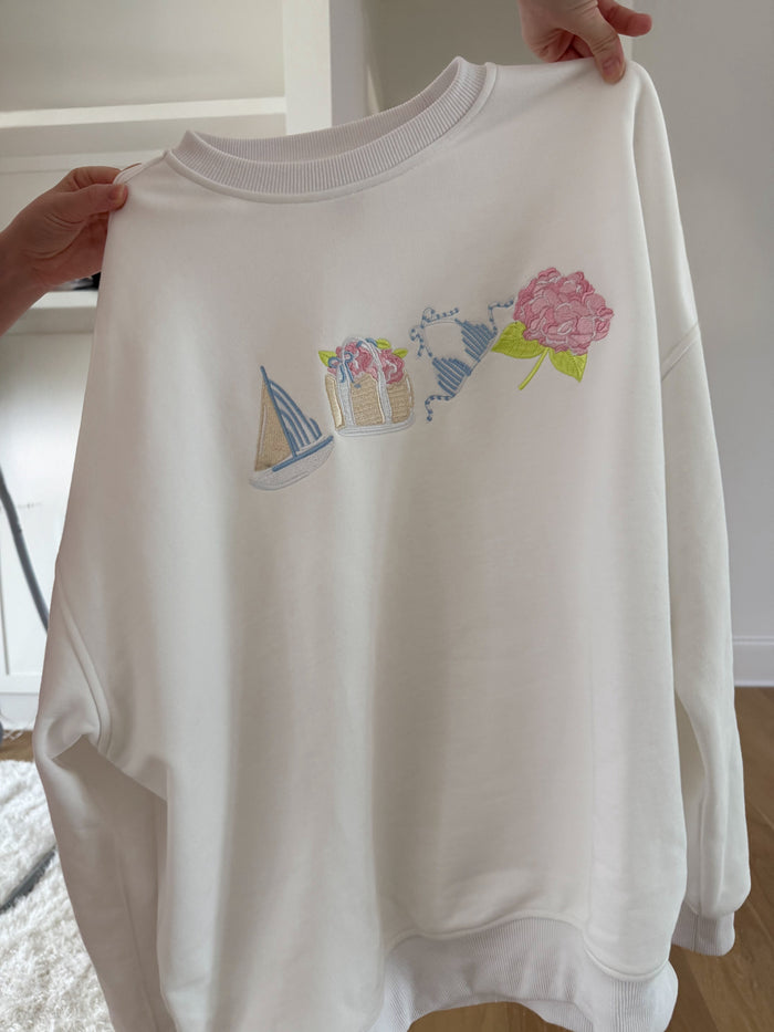 White Old Harbor Garden Embroider Sweatshirt