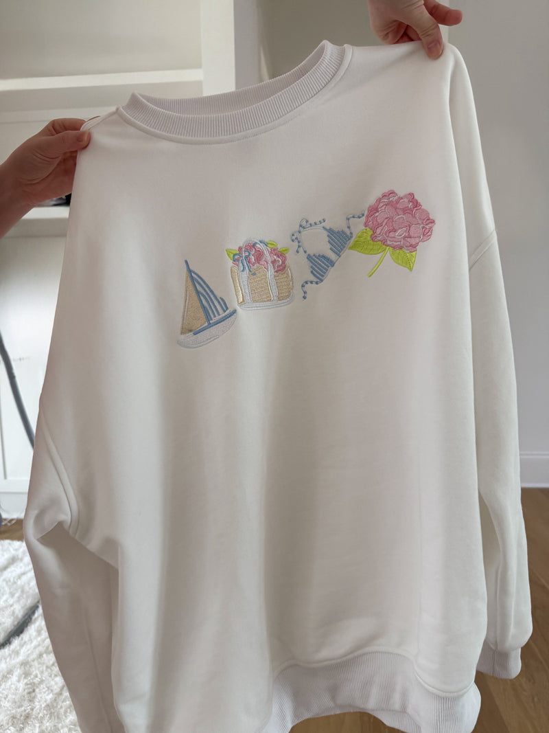 White Old Harbor Garden Embroider Sweatshirt