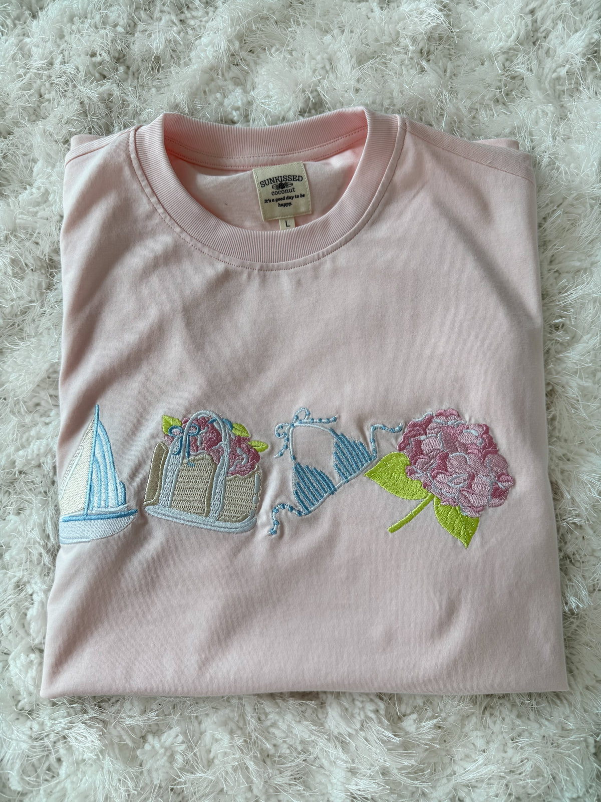 Midweight Pale Pink Old Harbor Garden Embroider Tee