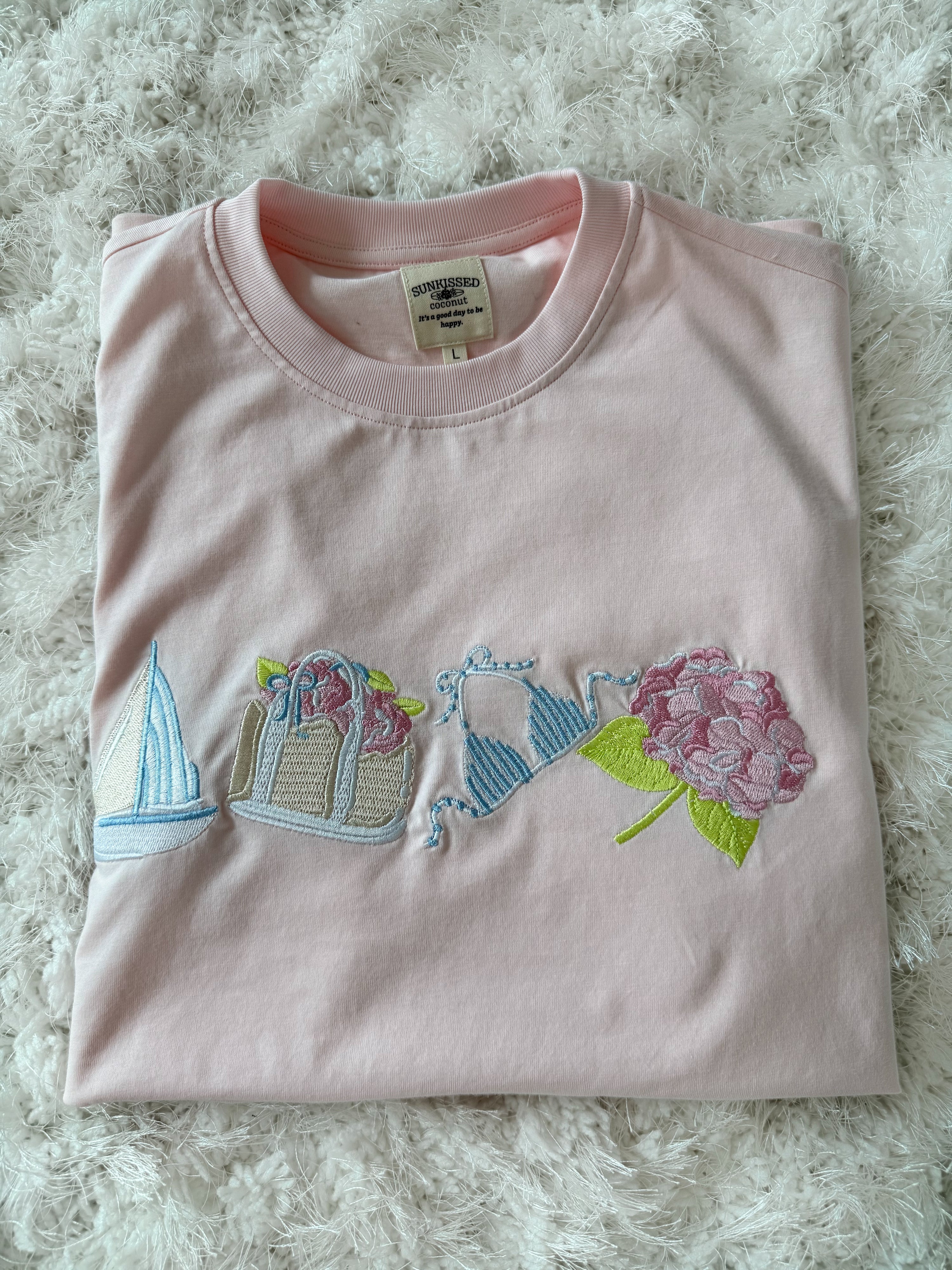 Midweight Pale Pink Old Harbor Garden Embroider Tee