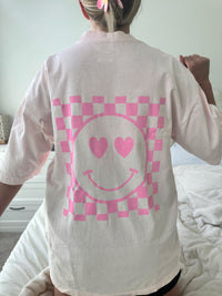 CHECKER SMILEY FACE TEE - Sunkissedcoconut