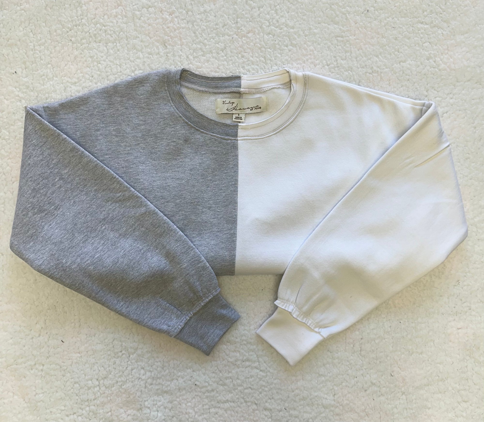 Grey and White Cropped Sweatshirt