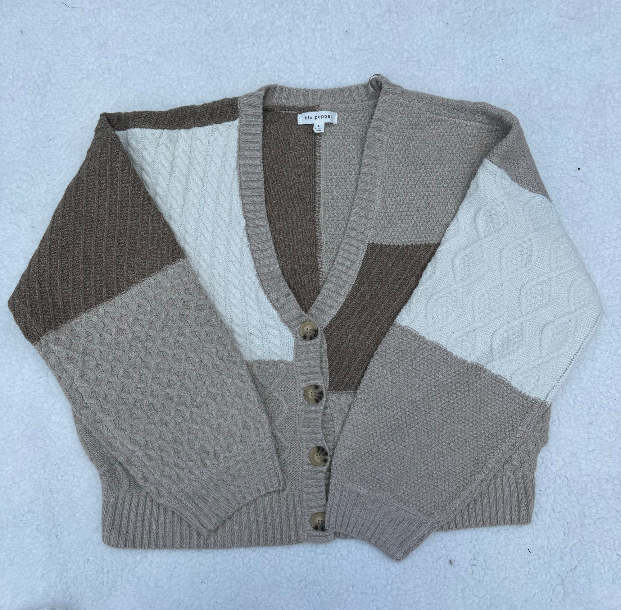 Brown Colorblock Button-Up Sweater