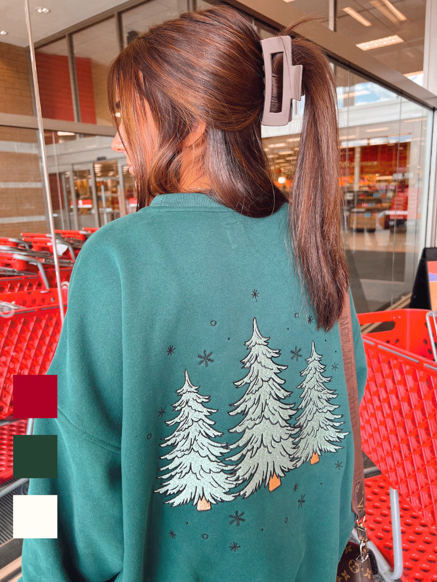 Sparkling Christmas Tree Embroidered Crewneck Sweatshirts