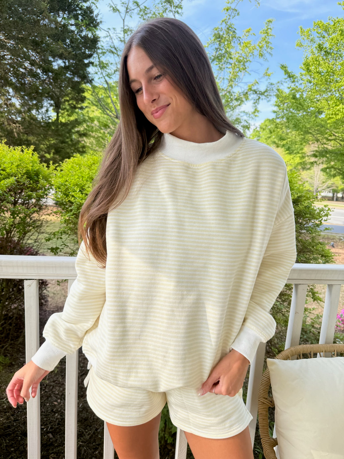 Baby Yellow and White Big Striped Mockneck Sweatshirt