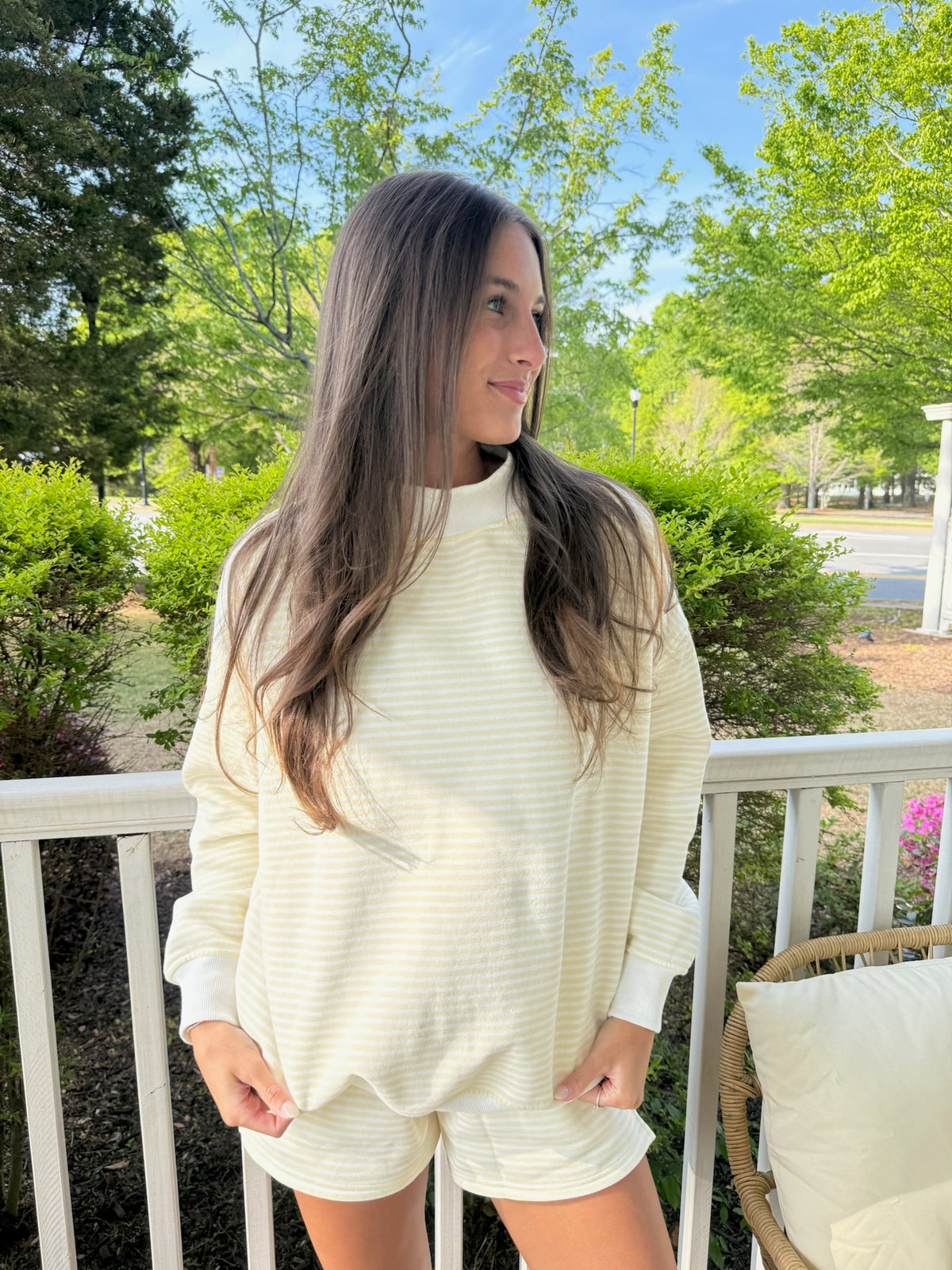 Baby Yellow and White Big Striped Mockneck Sweatshirt