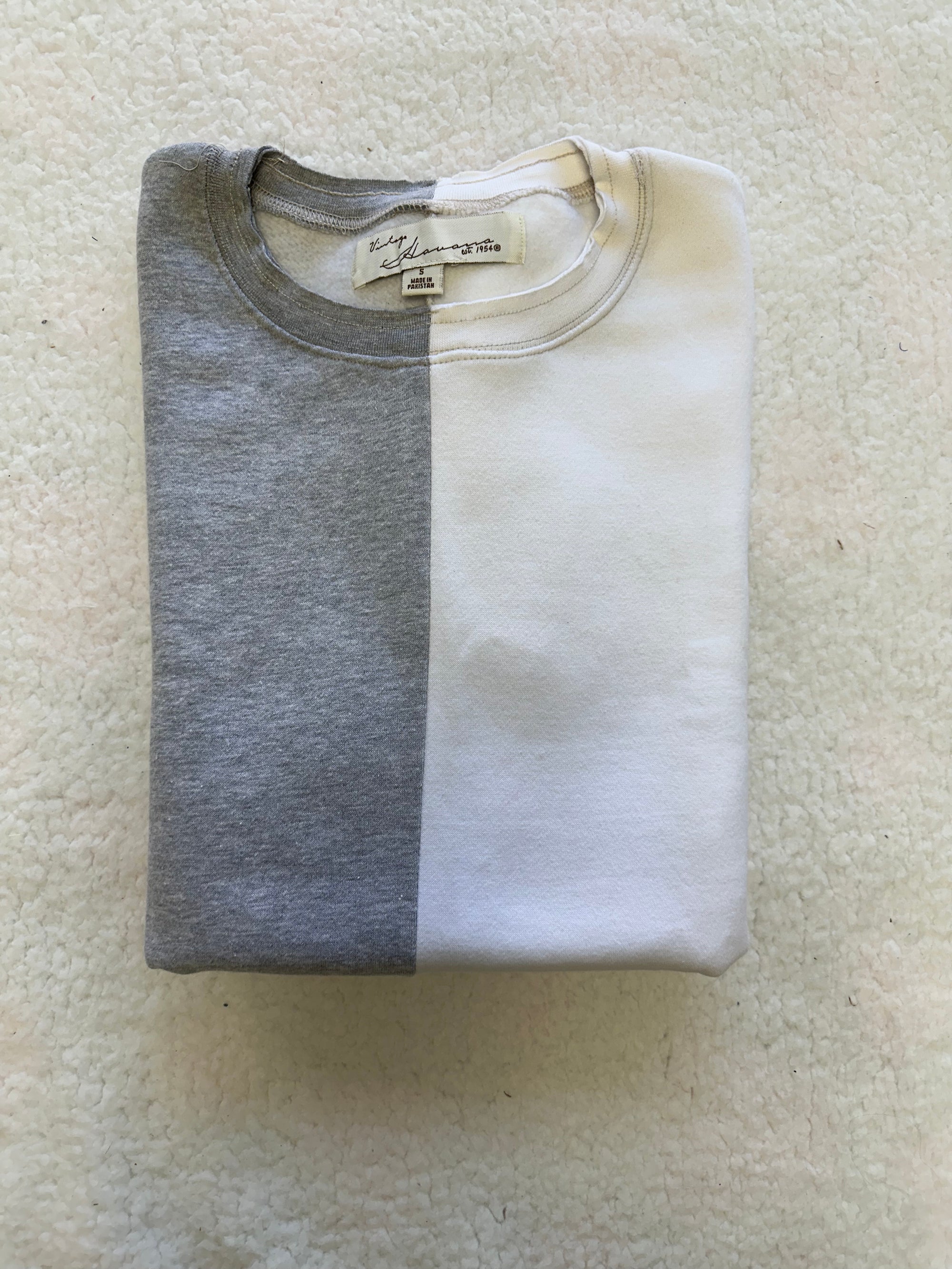 Grey and White Cropped Sweatshirt