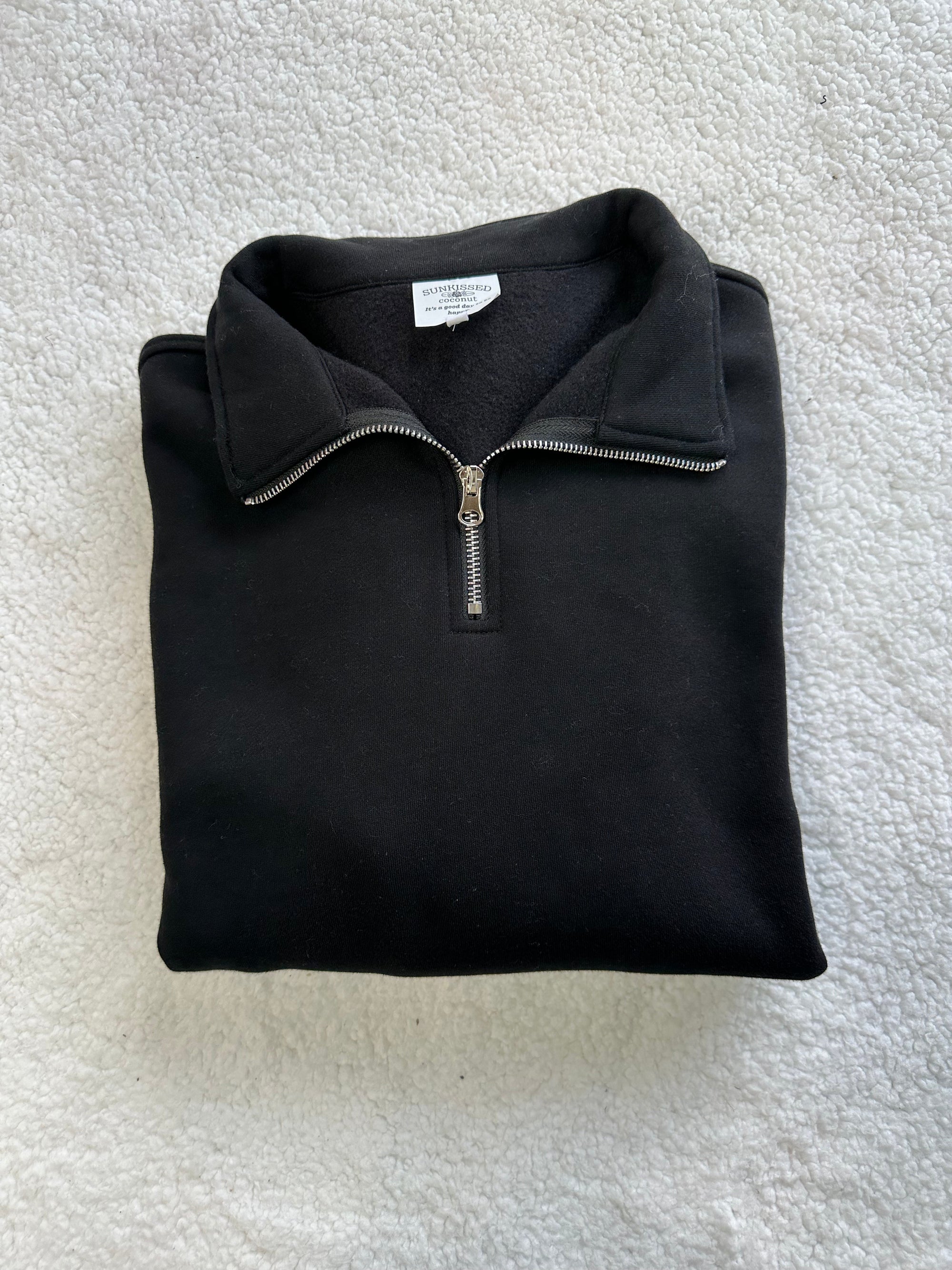 Black Basic Blank Quarter-Zip Sweatshirt