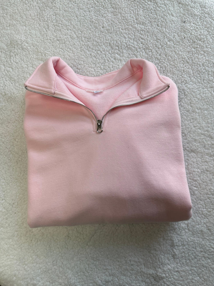 Light Pink Blank Quarter-Zip Sweatshirt