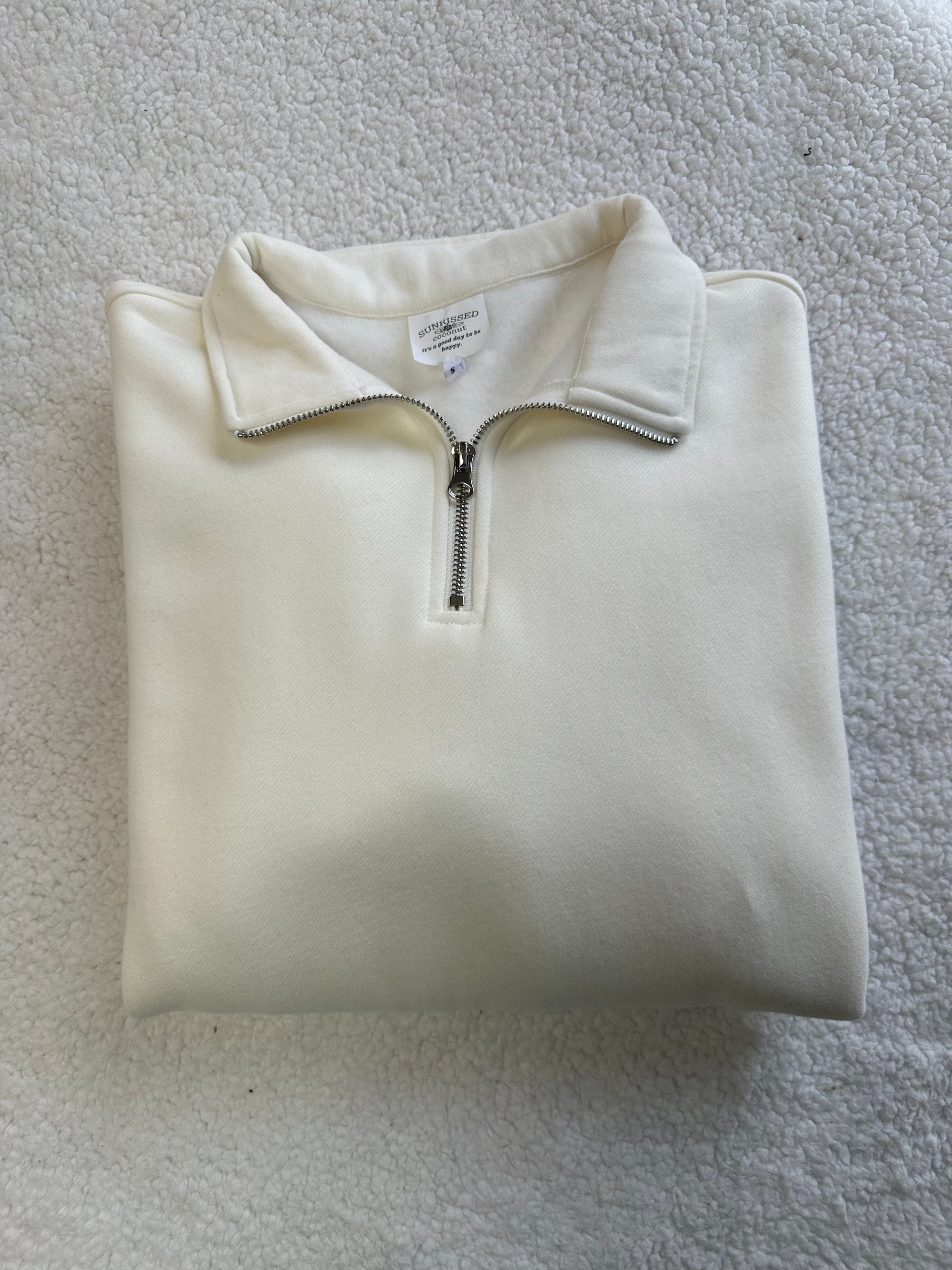 Ivory Basic Blank Quarter-Zip Sweatshirt