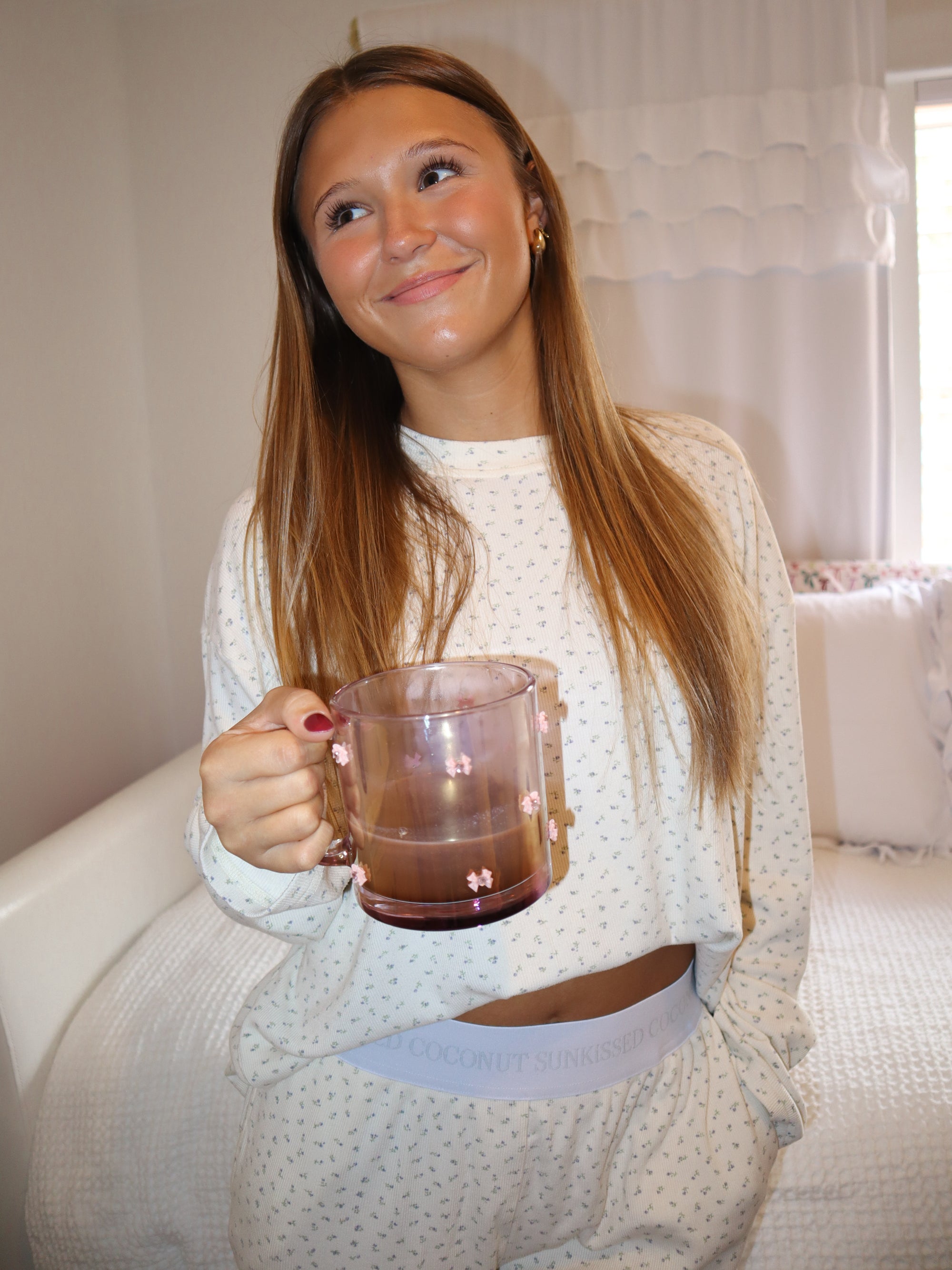 Pale Floral Long Sleeve Pajama Top