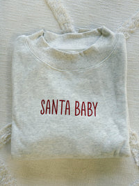 Pearl Grey Santa Baby Embroidered Mockneck Sweatshirt 100% Cotton
