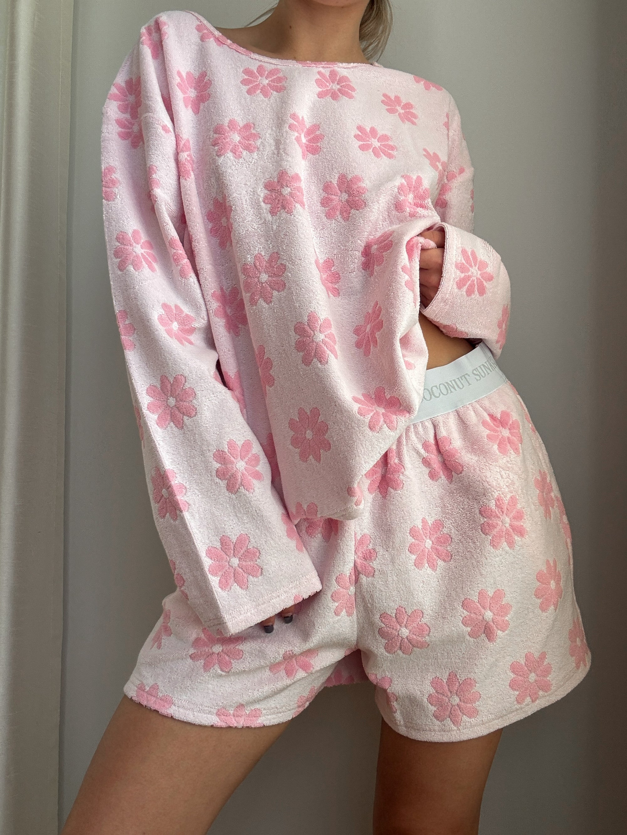 Pink Flowers Long Sleeve Pajama Top