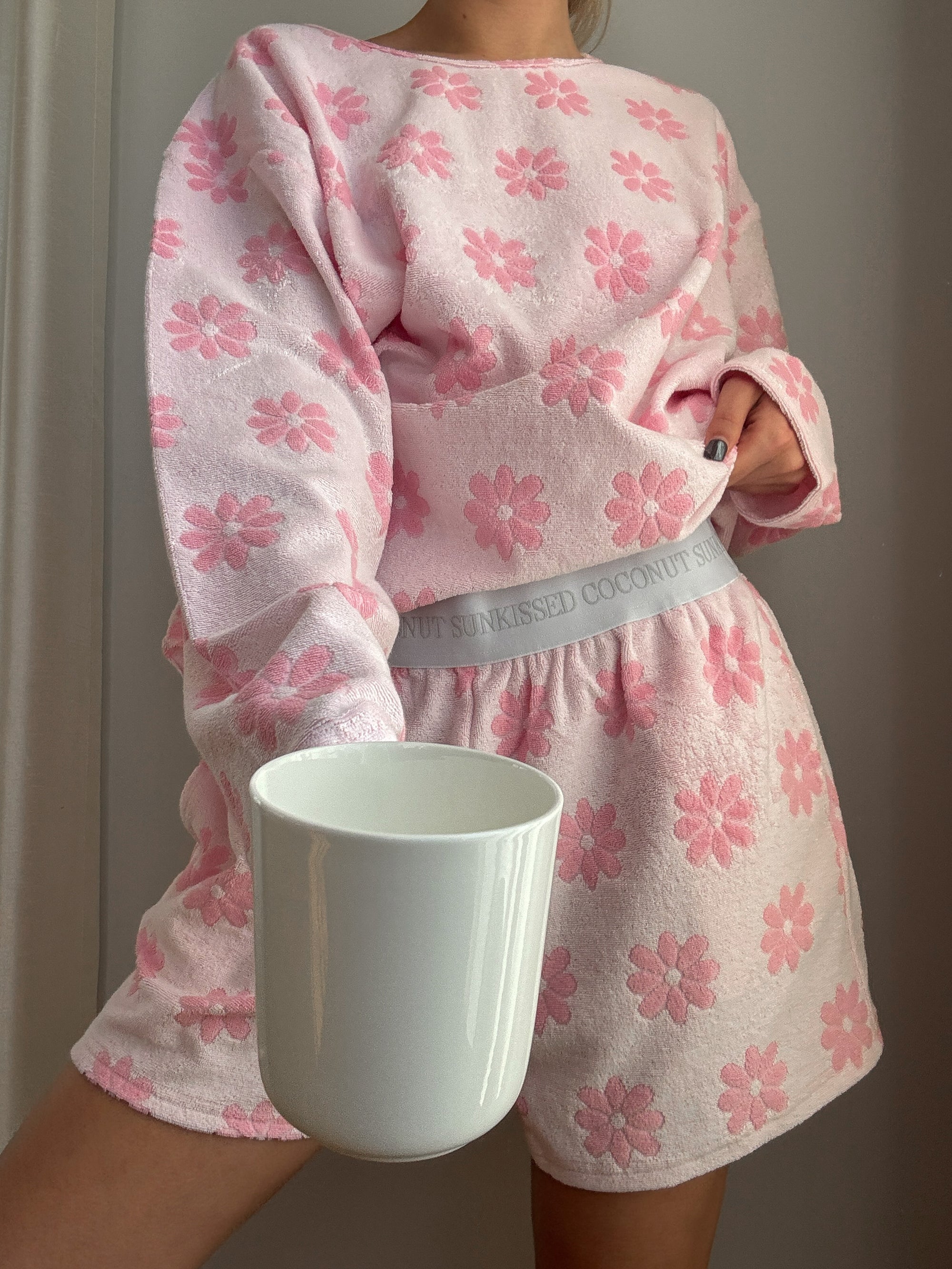 Pink Flowers Long Sleeve Pajama Top