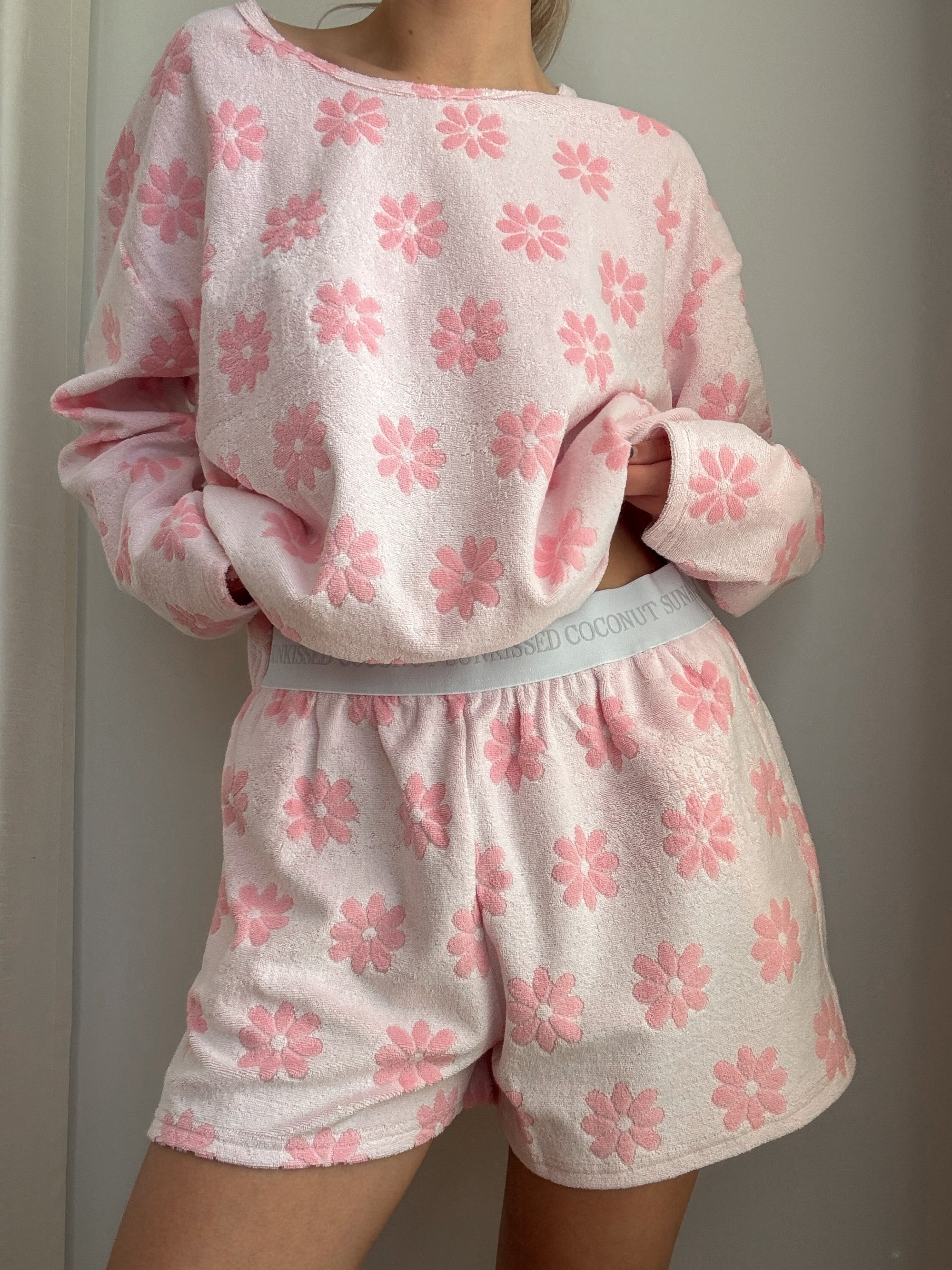 Pink Flowers Long Sleeve Pajama Top