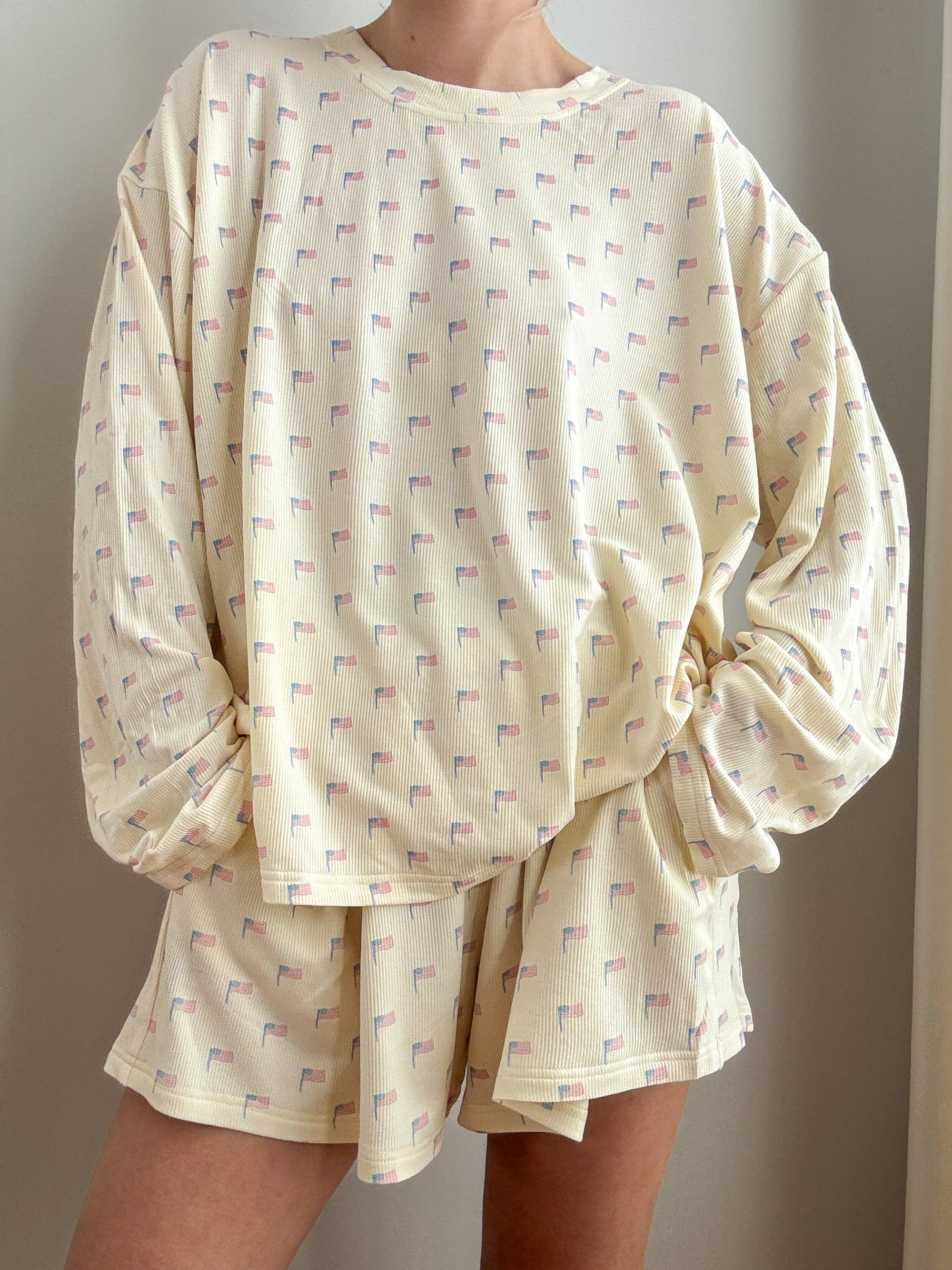 American Flag Pajama Pattern Top (pale yellow)