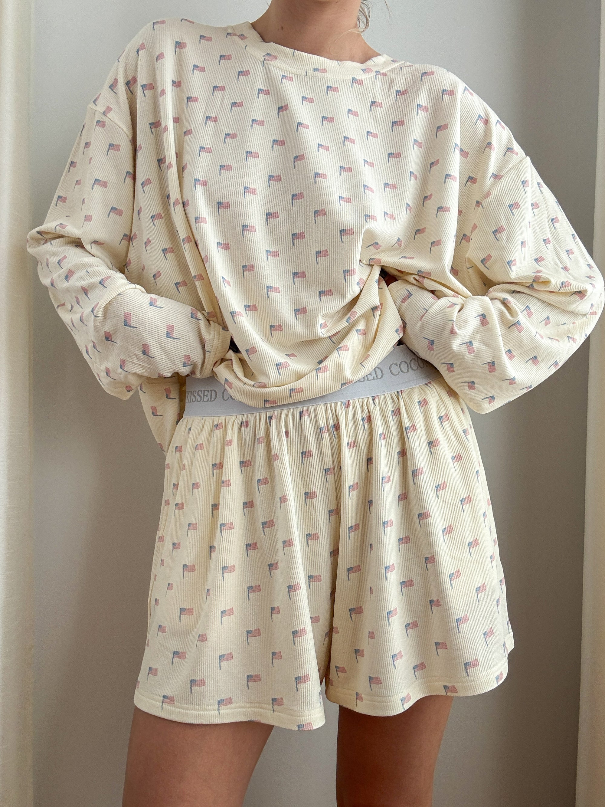 American Flag Pajama Pattern Top (pale yellow)