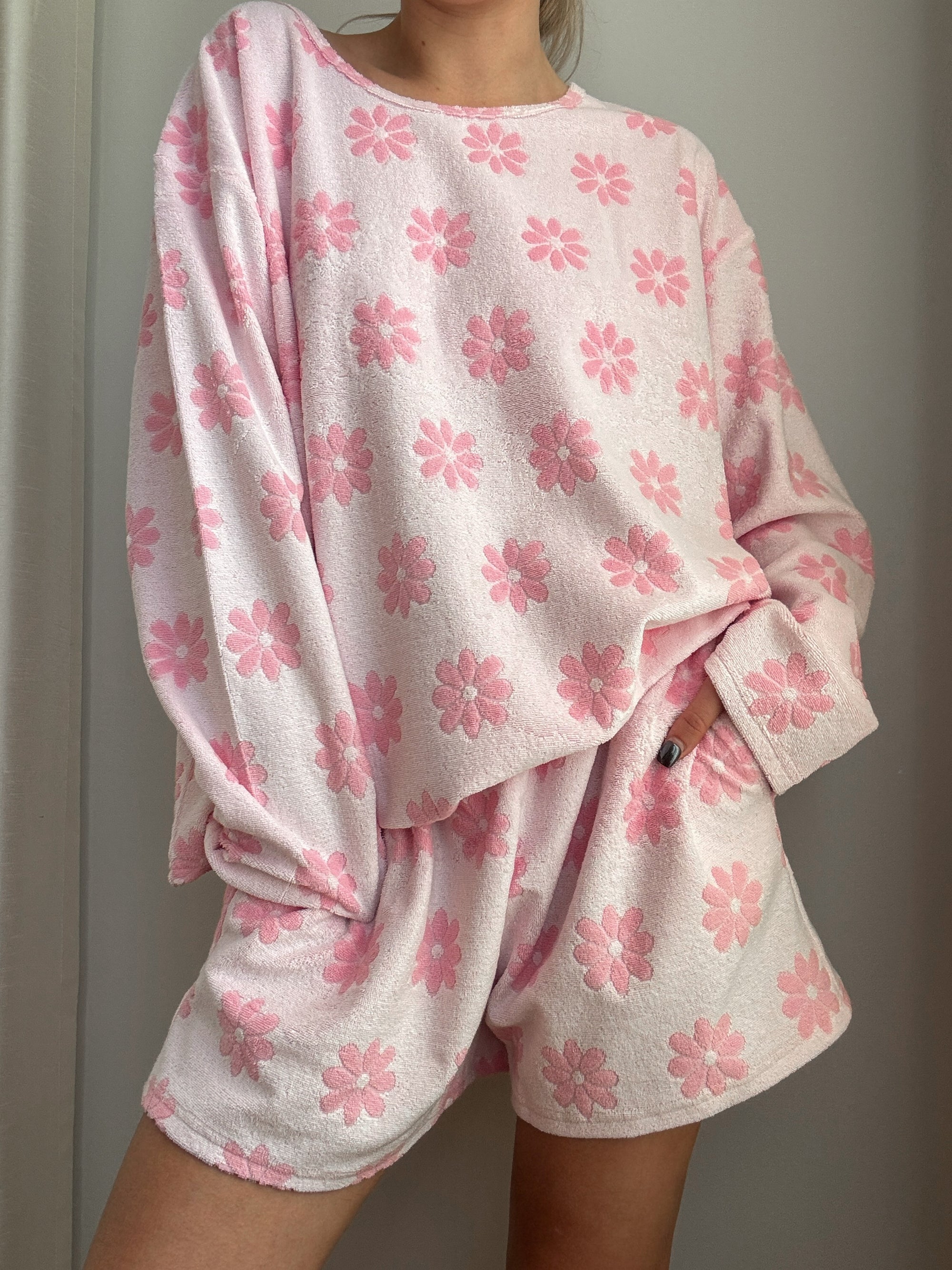 Pink Flowers Long Sleeve Pajama Top