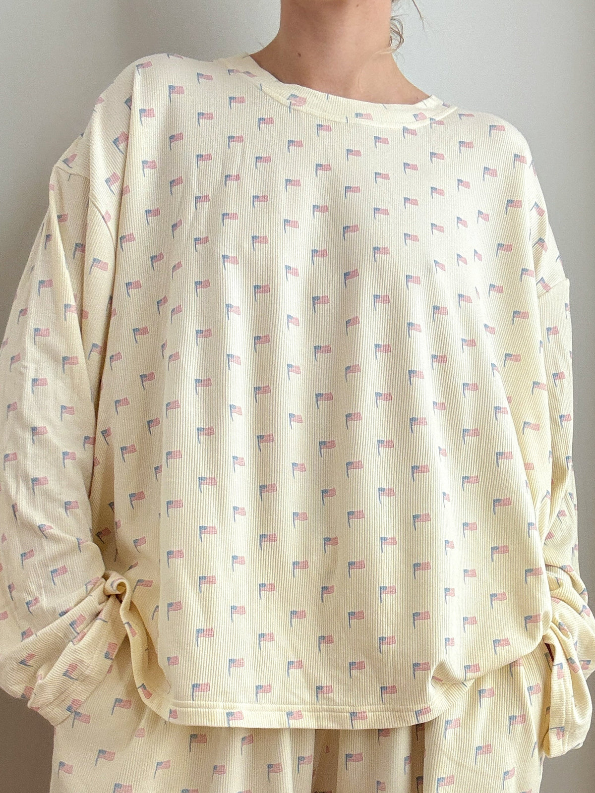 Pale Yellow American Flag Pajama Pattern Top