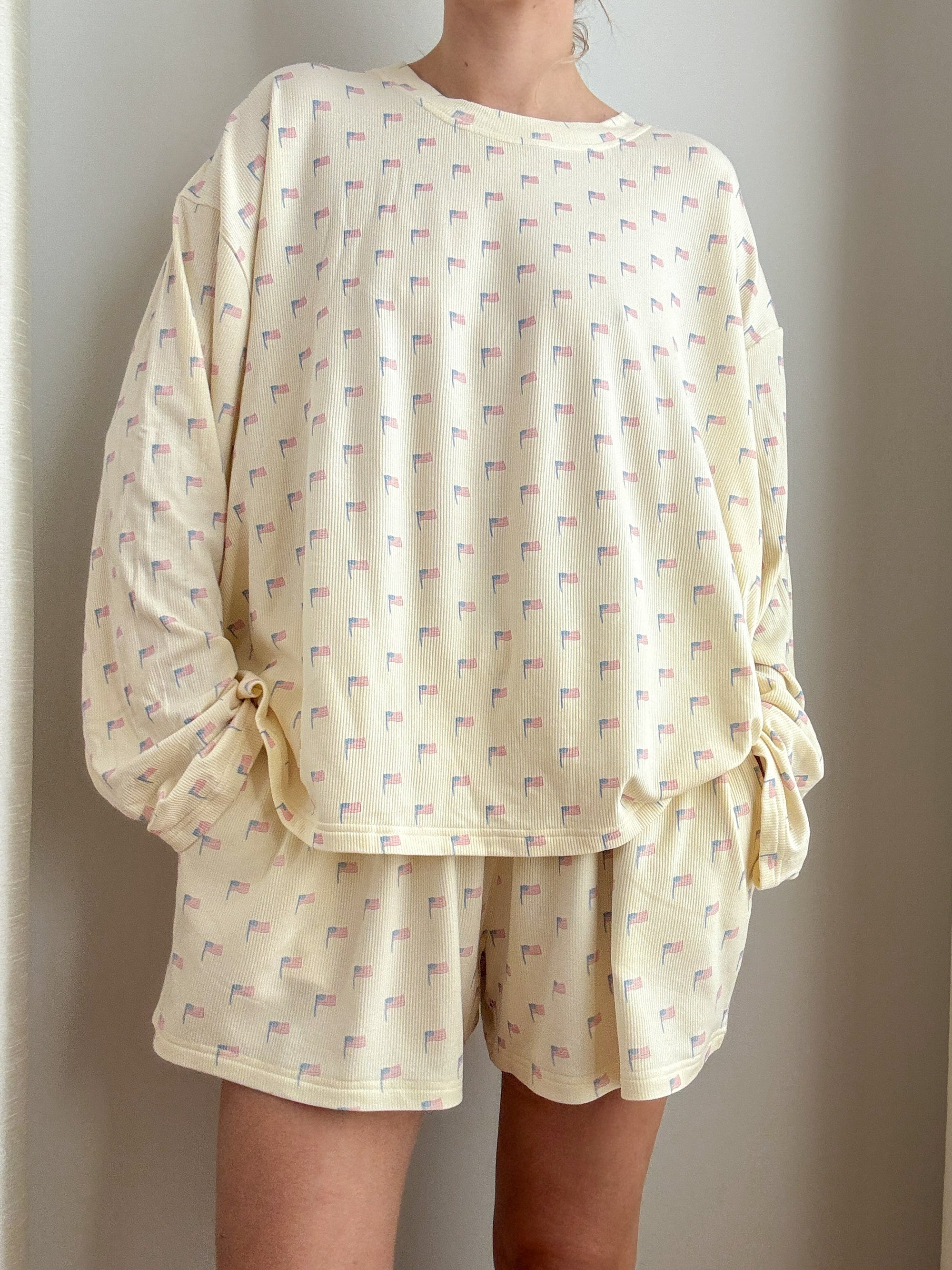 American Flag Pajama Pattern Shorts (pale yellow)