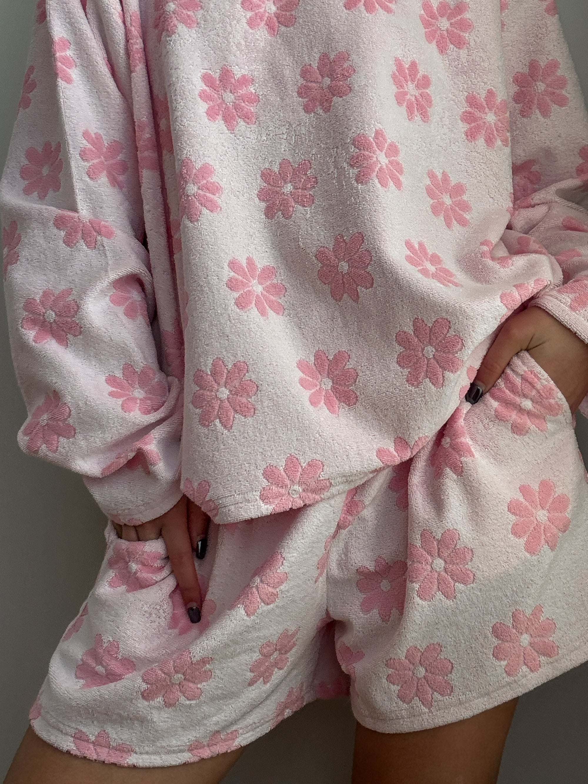 Pink Flowers Long Sleeve Pajama Top