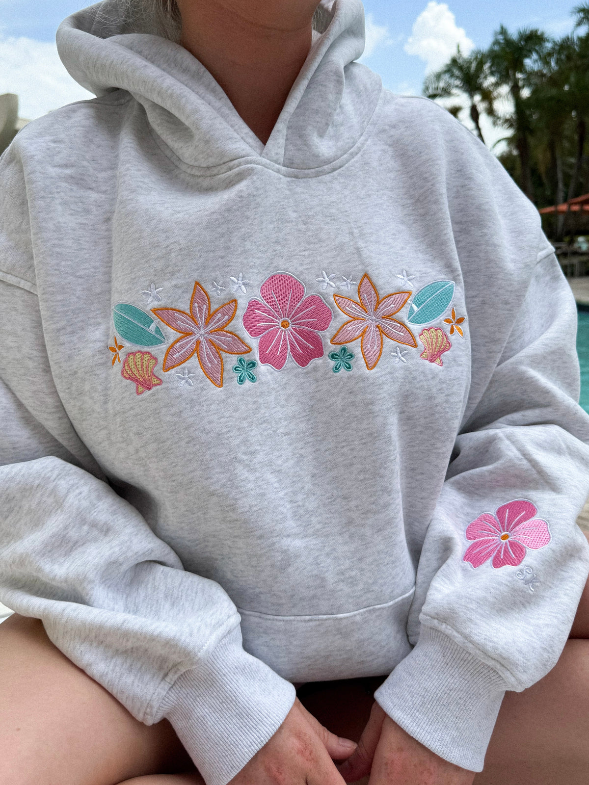 Island Flower Embroidered Hoodie