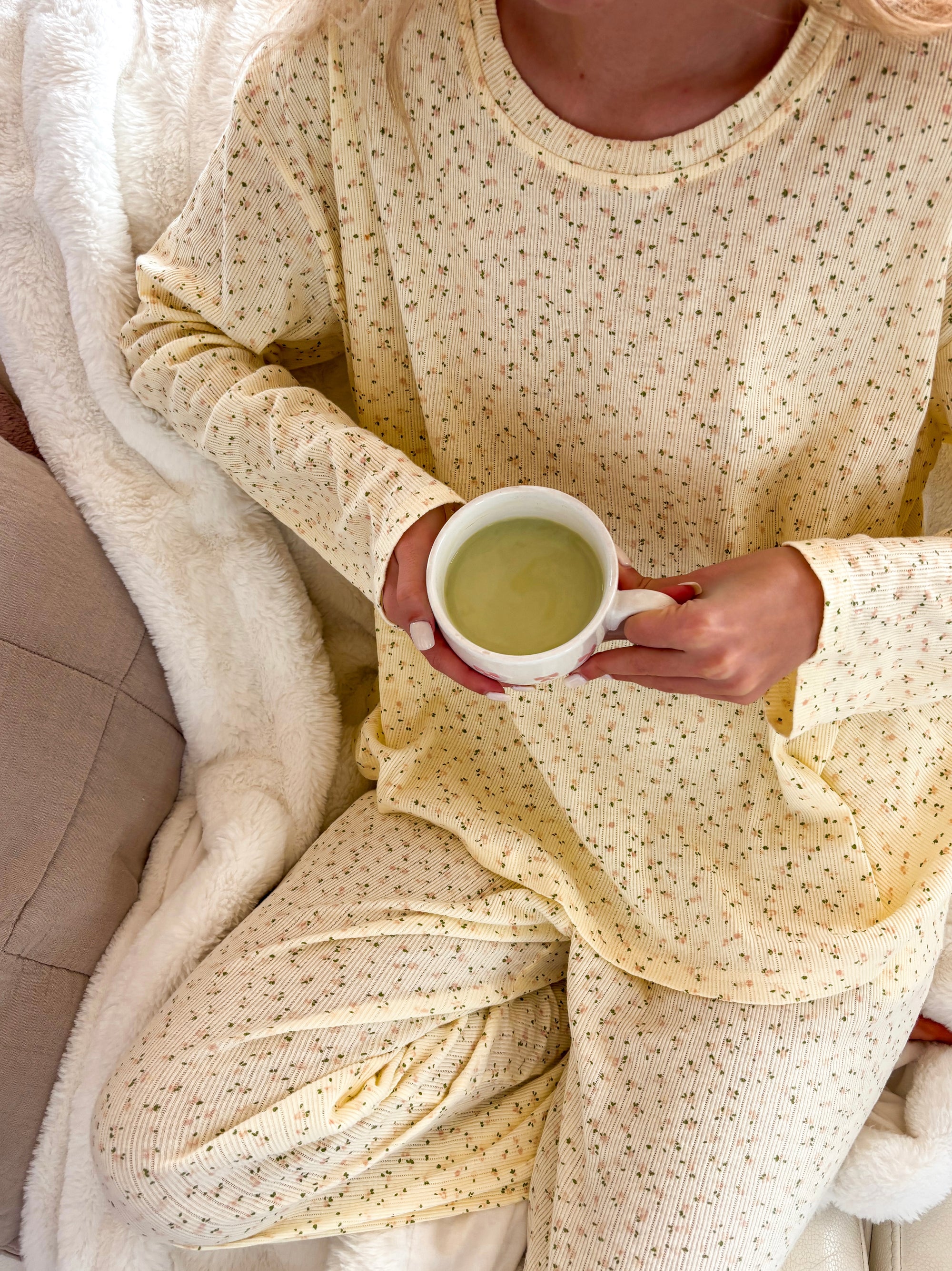 Lemon Floral Long Sleeve Pajama Top