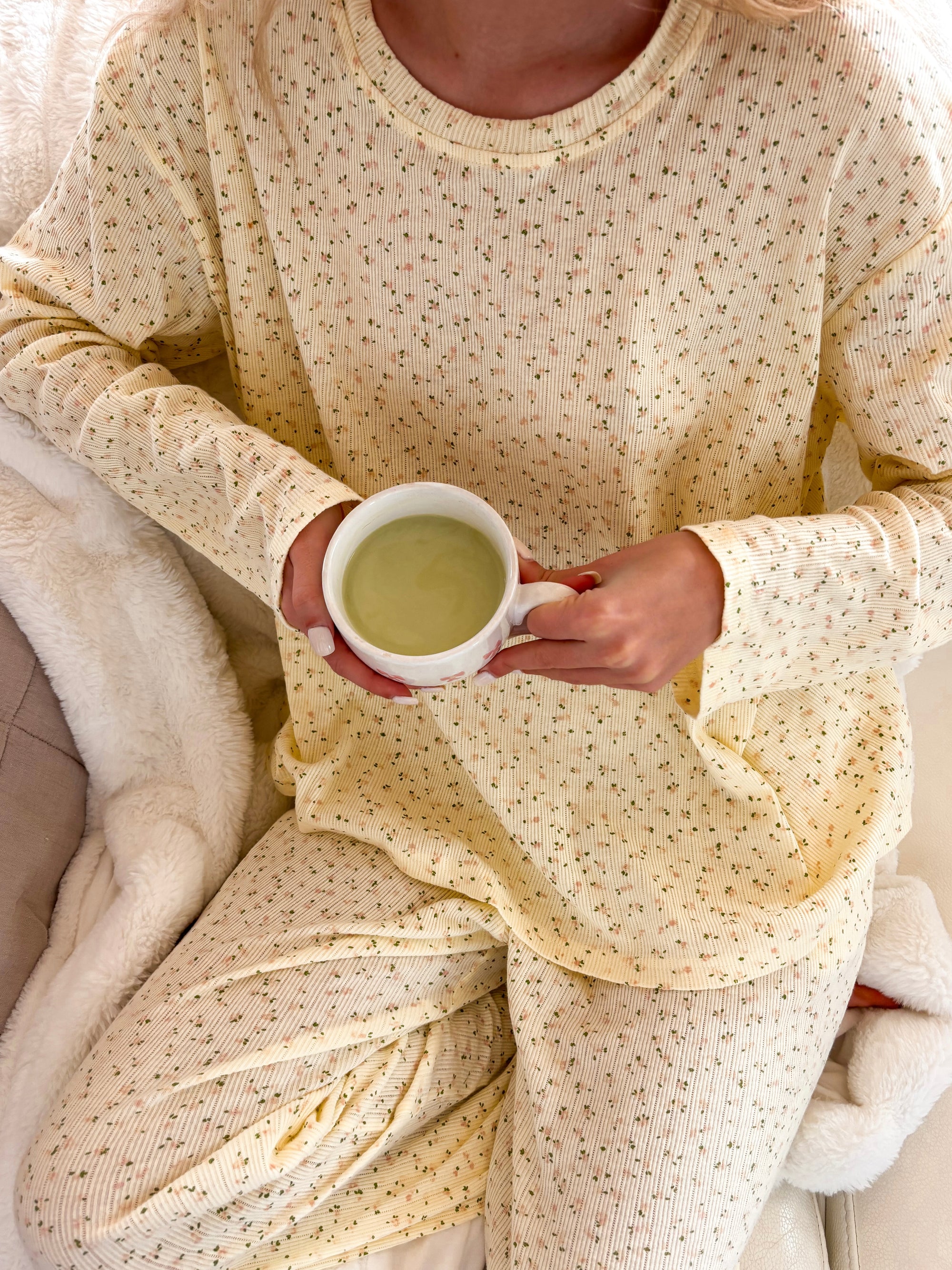 Lemon Floral Long Sleeve Pajama Top