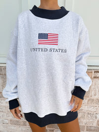 United States Flag Embroider Mockneck Sweatshirt