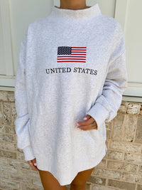 United States Flag Embroider Mockneck Sweatshirt