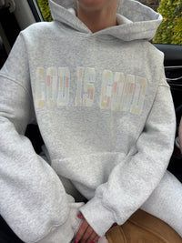 God Is Good Quilted Pastel Embroidered Hoodie