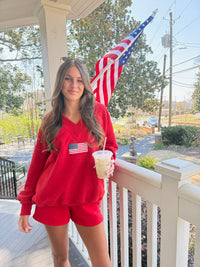 American Flag Embroider V-Neck Sweatshirt