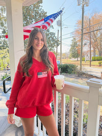 American Flag Embroider V-Neck Sweatshirt