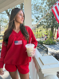 American Flag Embroider V-Neck Sweatshirt