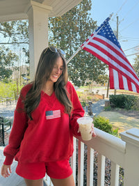 American Flag Embroider V-Neck Sweatshirt
