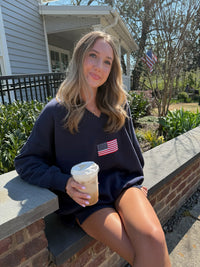 American Flag Embroider V-Neck Sweatshirt