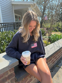 American Flag Embroider V-Neck Sweatshirt