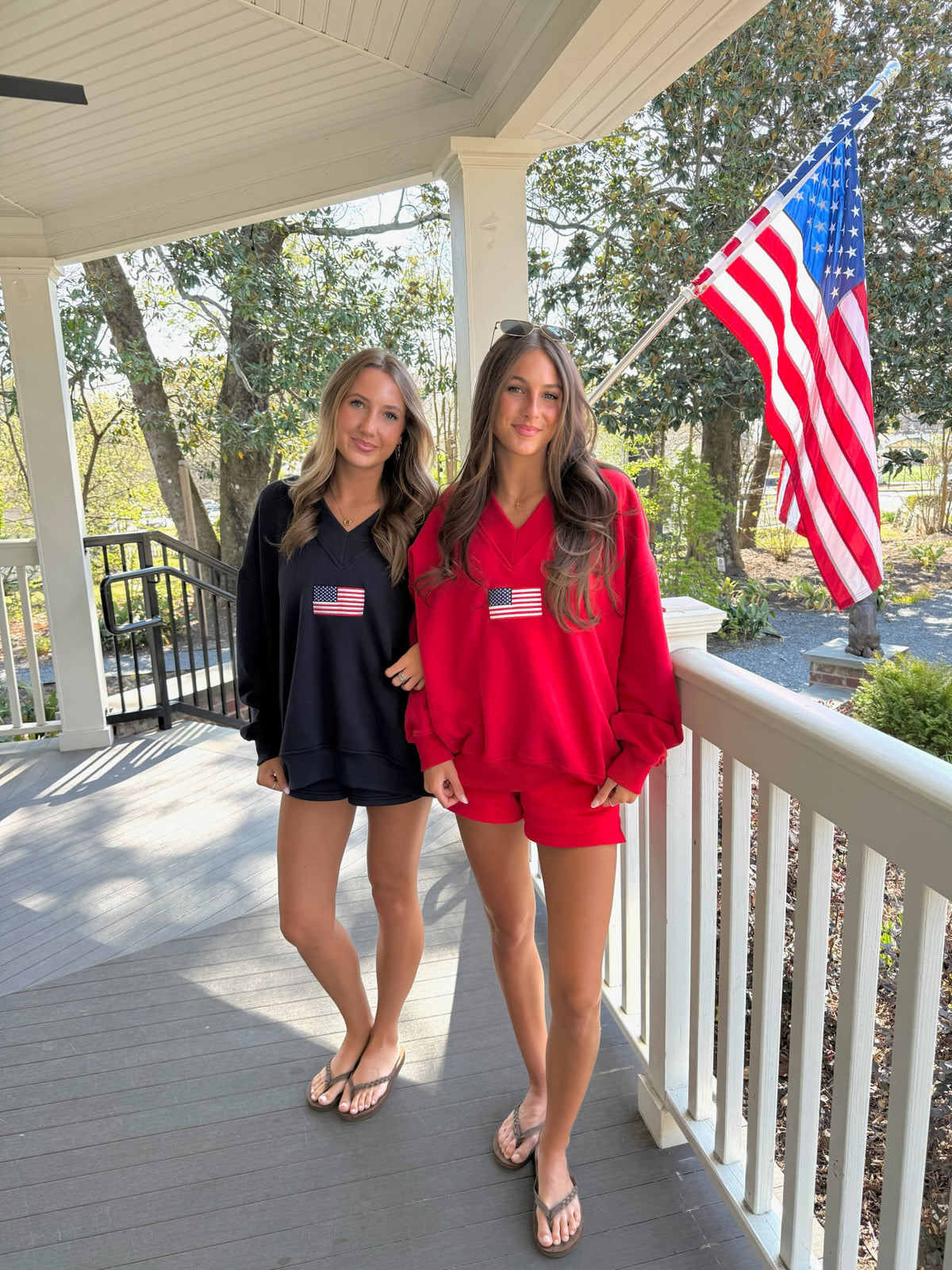 American Flag Embroider V-Neck Sweatshirt
