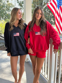 American Flag Embroider V-Neck Sweatshirt