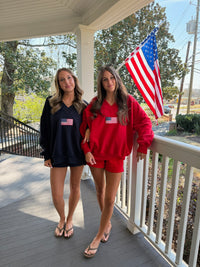 American Flag Embroider V-Neck Sweatshirt