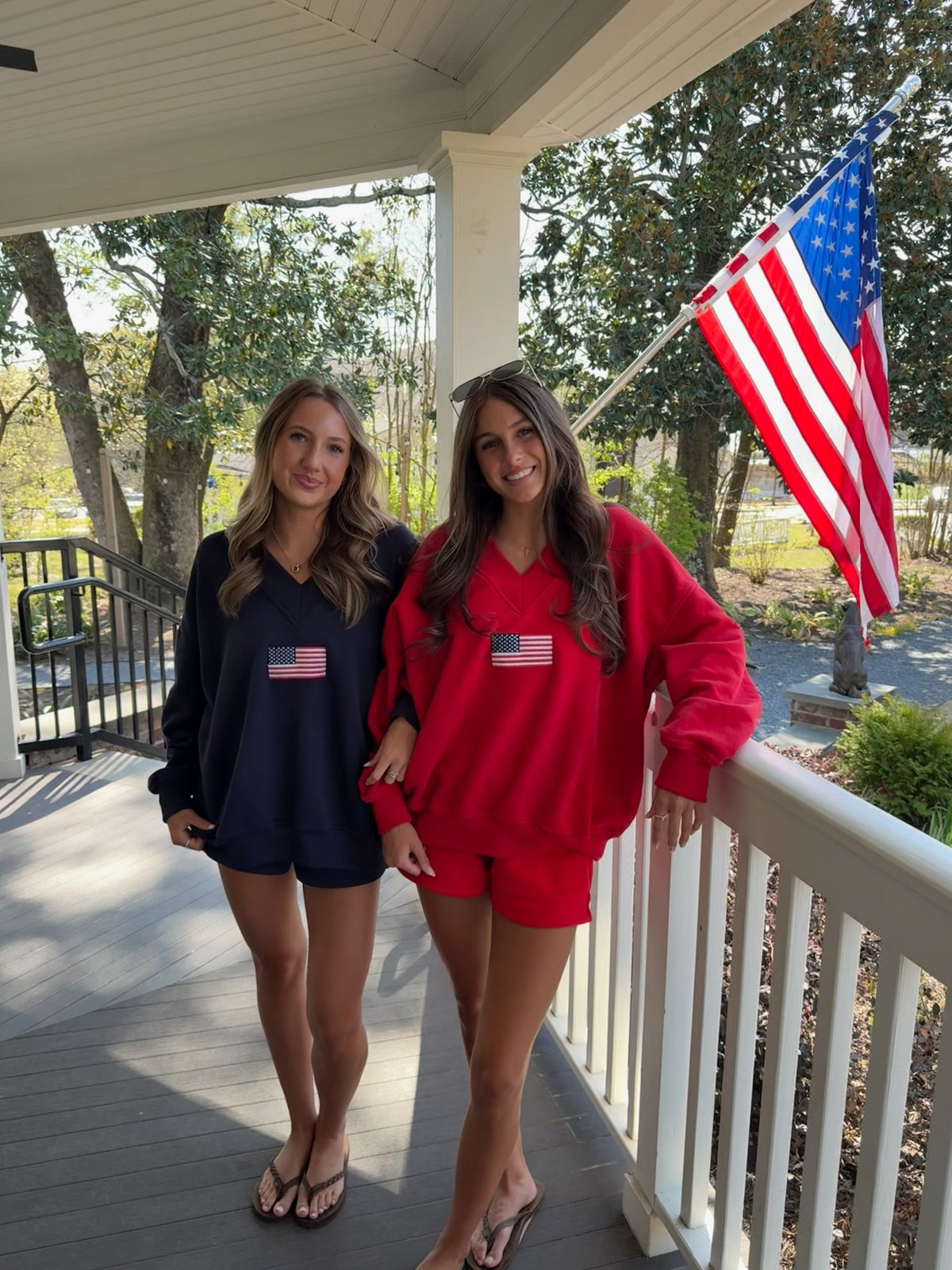 American Flag Embroider V-Neck Sweatshirt