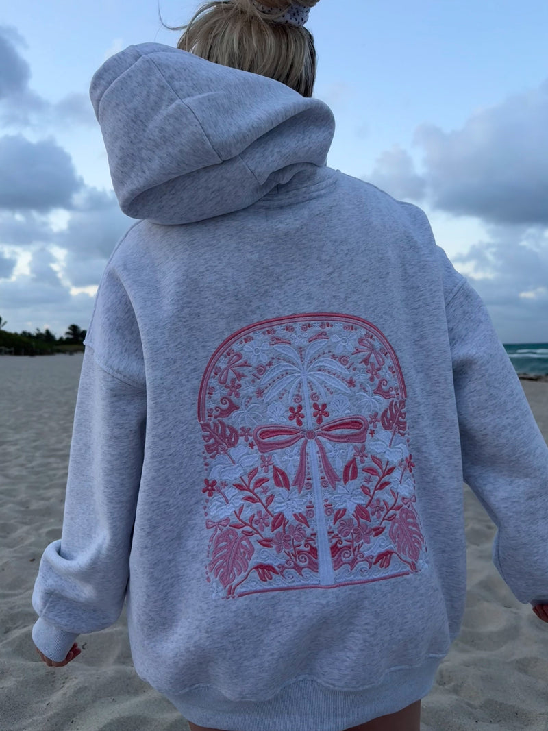 Pearl Grey Tropical Palms Hoodie