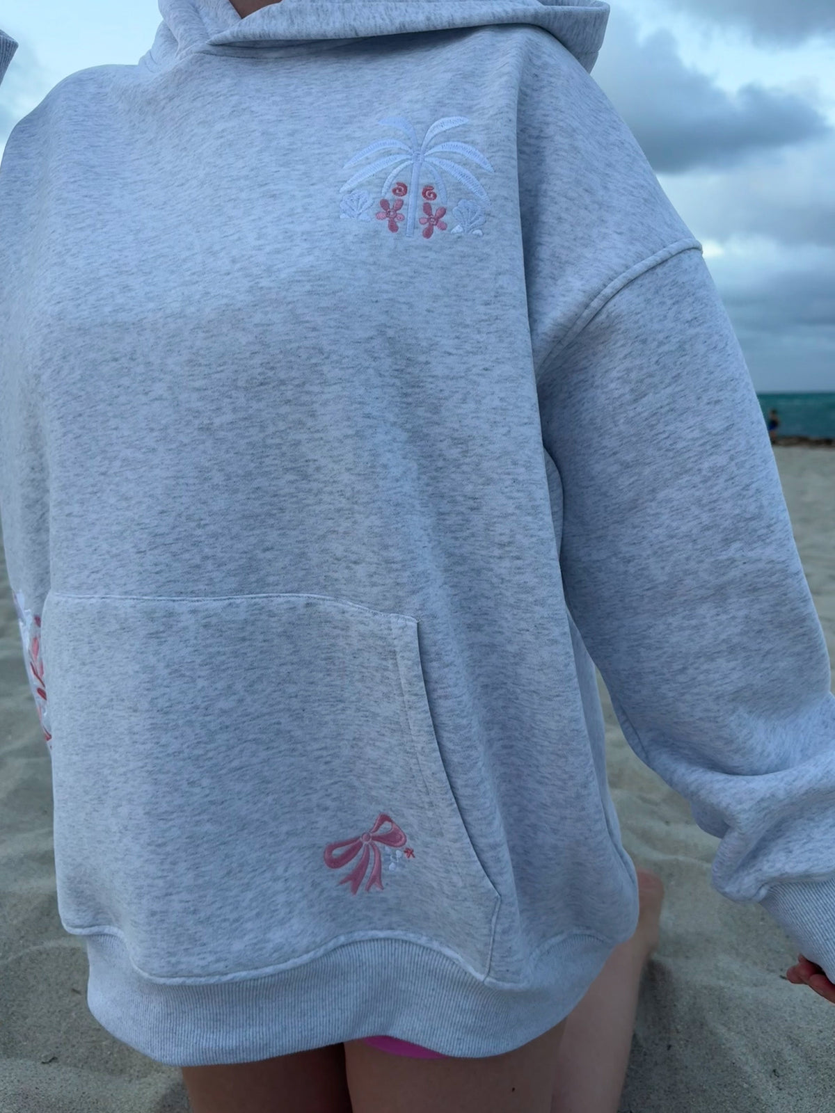 Pearl Grey Tropical Palms Hoodie