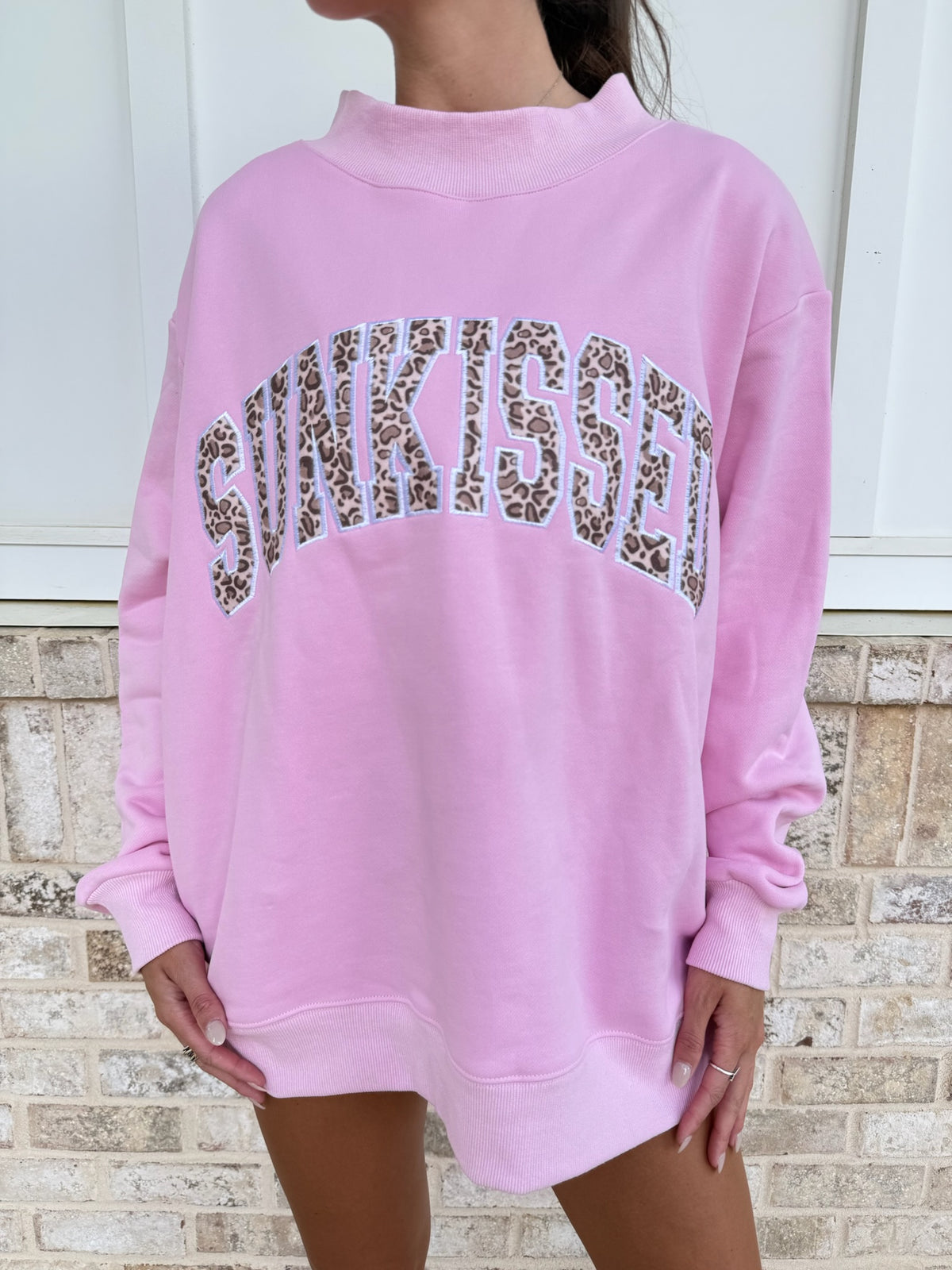 Sunkissed Collegiate Embroider Oversized Mockneck Sweatshirt 100% Cotton
