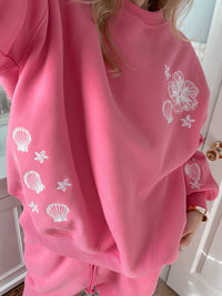 Hibiscus Pink Tropical Embroider Sweatshirt